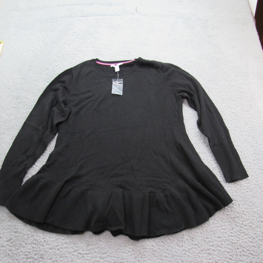 Isaac Mizrahi Live! Black‎ Ruffle Hem Long Sleeve Knit Top Womens Size M